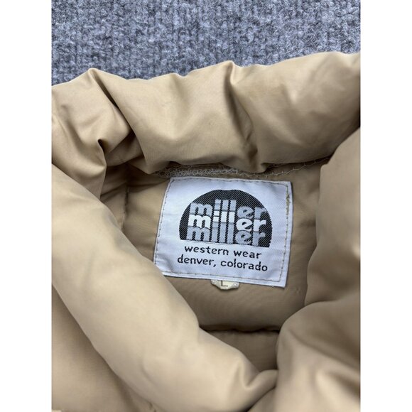 Vintage Miller Western Wear Vest Mens Large Tan Goose Down Insulated 70s - Picture 2 of 6